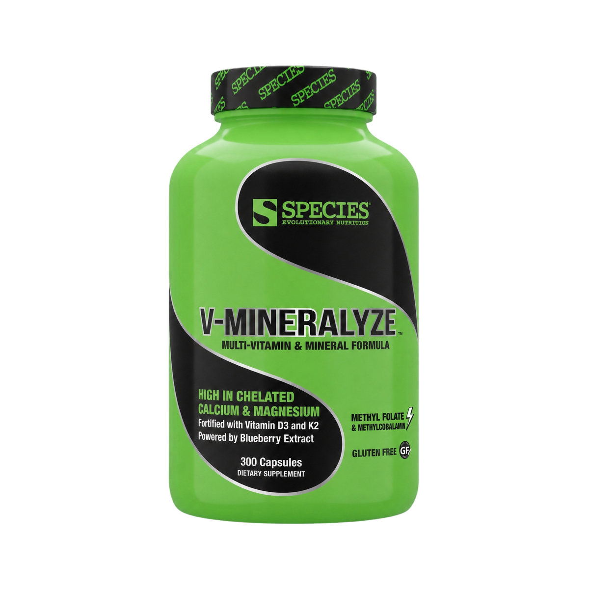 V-Mineralyze multivitamin and mineral formula, 300-capsule bottle, front label with vitamin D3, K2, methylfolate, and methylcobalamin