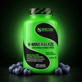 V-Mineralyze 300-capsule bottle with blueberries, highlighting blueberry extract in the multivitamin and mineral formula.